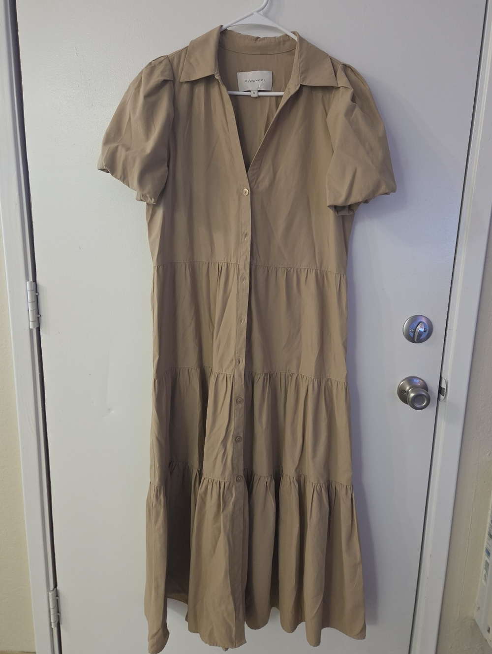 Brochu Walker Tiered Button-Front Midi Dress in Khaki